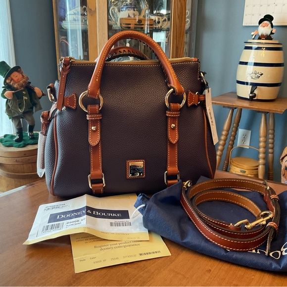 Dooney & Bourke Handbags - Dooney & Bourke Plum Wine Pebbled Leather Satchel with Whip Stitch